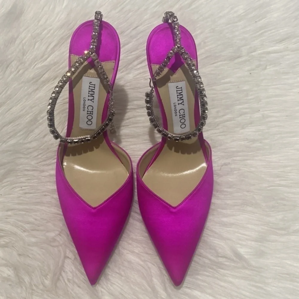 Jimmy Choo‎ Saeda Crystal ankle strap pointed toe pump size 39EU